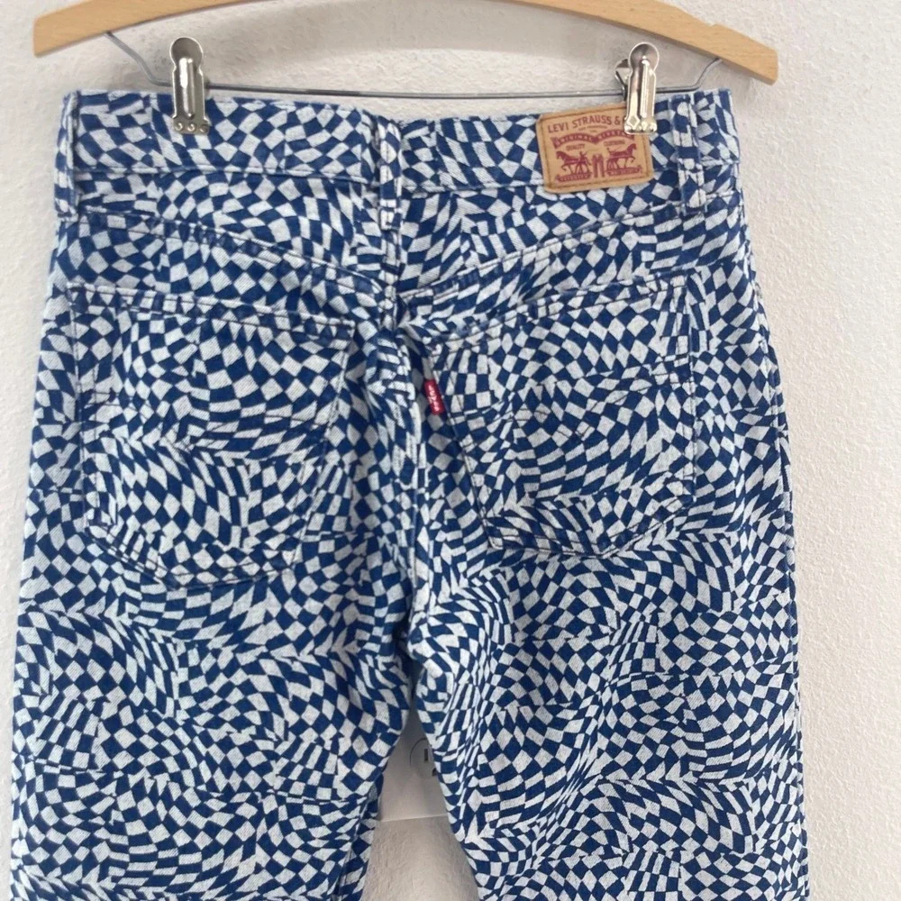 Levi's 501 Jeans Womens‎ 28 Blue White Warped Checkerboard Punk Skater Y2K